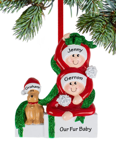 Present Couple With Dog Ornament  by RUDOLPH AND ME Ornament