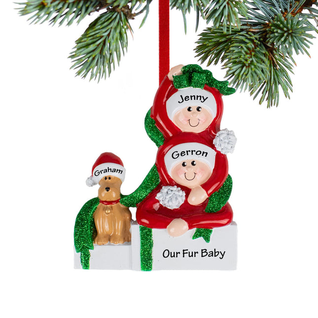 engraved personalized present couple with dog christmas ornament – Christmas ornament, holiday tree decoration or gift
