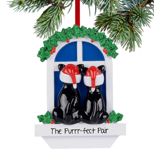 holiday personalized black cat couple christmas ornament – Christmas ornament, holiday tree decoration or gift