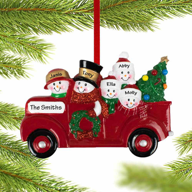 personalized personalized vintage red truck snowman family of 4 christmas ornament – Christmas ornament, holiday tree decorat