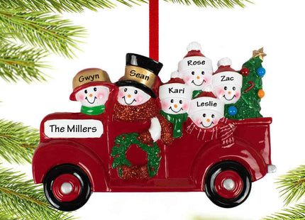 holiday personalized vintage red truck snowman family of 6 christmas ornament – Christmas ornament, holiday tree decoration o