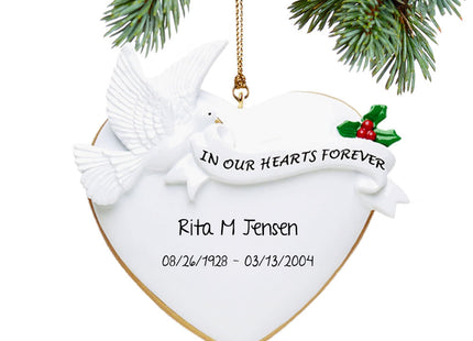 engraved personalized in our hearts forever dove christmas ornament – Christmas ornament, holiday tree decoration or gift