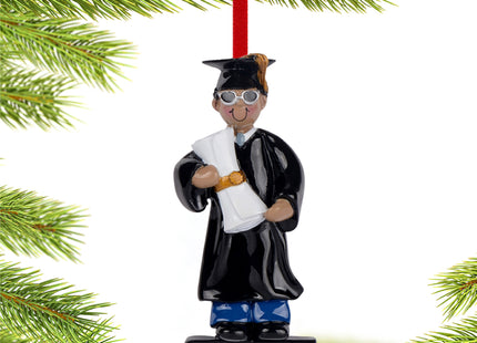 Graduate Standing On Books Personalized Ornament - Boy or Girl Figurine