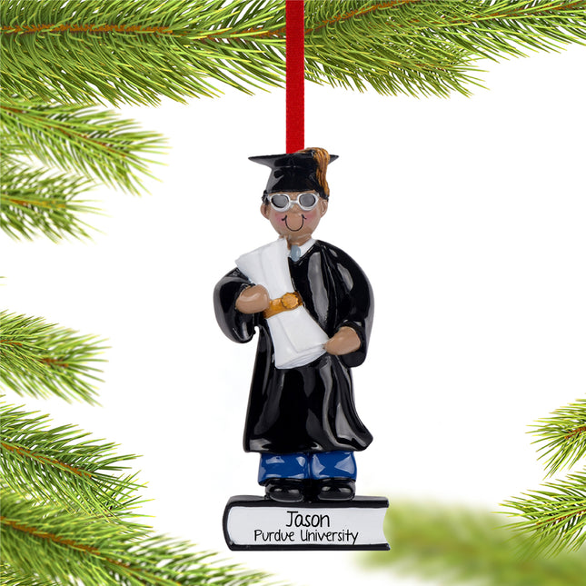 Graduate Standing On Books Personalized Ornament - Boy or Girl Figurine