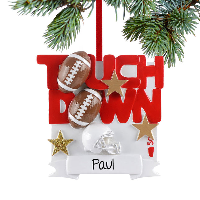 engraved personalized touch down football christmas ornament – Christmas ornament, holiday tree decoration or gift