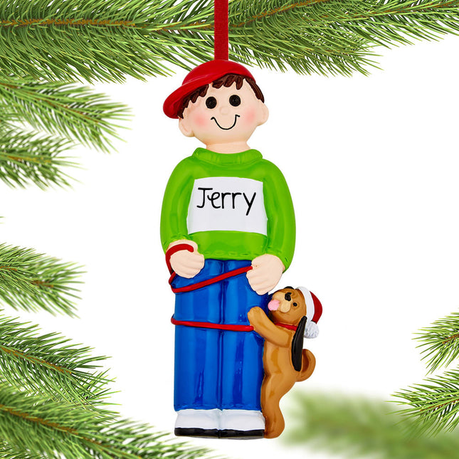 personalized personalized male walking dog christmas christmas ornament – Christmas ornament, holiday tree decoration or gift