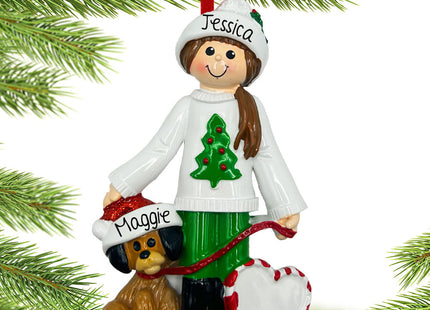 custom personalized female walking dog christmas ornament – Christmas ornament, holiday tree decoration or gift