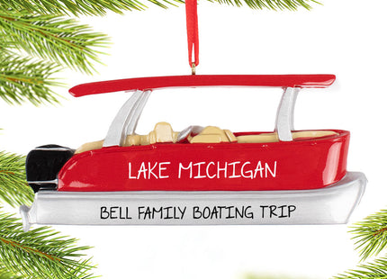 holiday personalized red pontoon christmas ornament – Christmas ornament, holiday tree decoration or gift