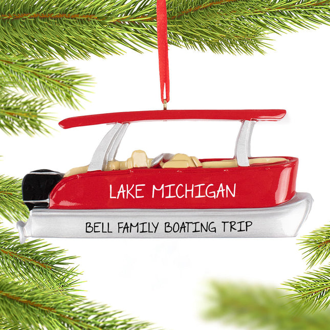 holiday personalized red pontoon christmas ornament – Christmas ornament, holiday tree decoration or gift