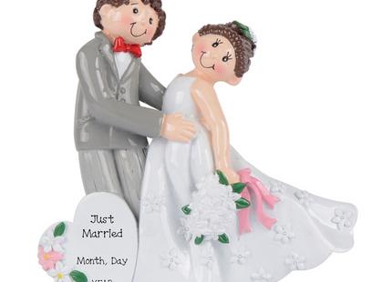 Personalized just married wedding Christmas ornament with custom wedding message and wedding date