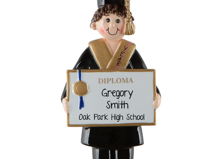 Personalized  graduation diploma Christmas ornament with graduate's name, school name, and graduation year.