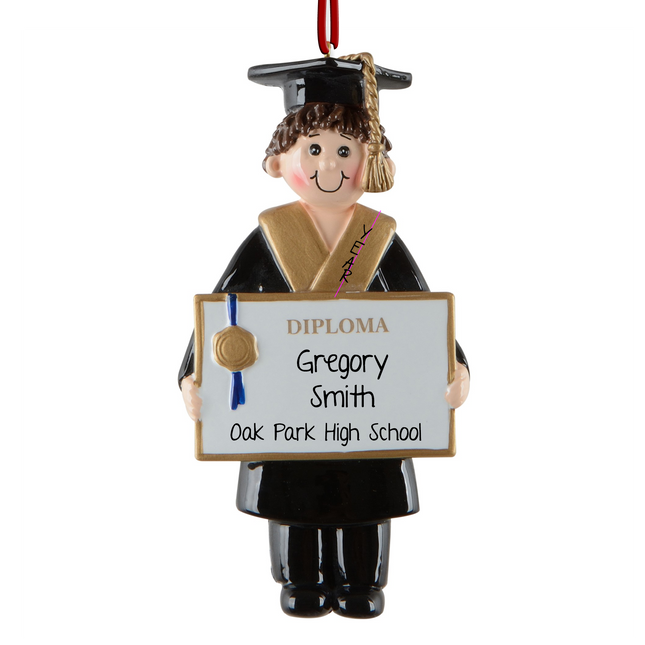 Personalized  graduation diploma Christmas ornament with graduate's name, school name, and graduation year.