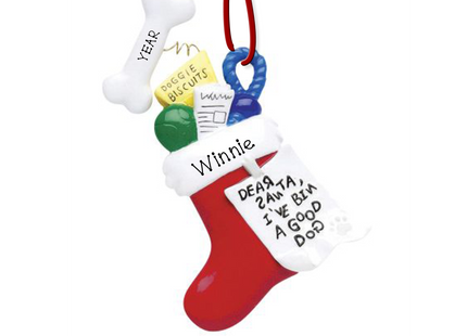Personalized Dog Christmas stocking ornament with custom dog name and year