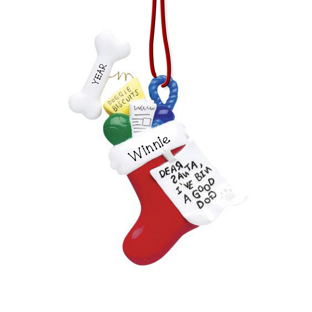 Personalized Dog Christmas stocking ornament with custom dog name and year