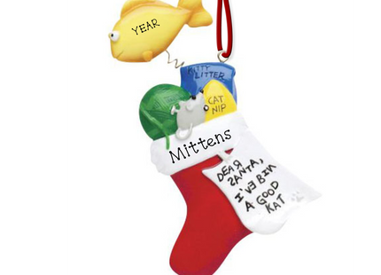 Personalized Cat Christmas stocking ornament with custom cat name and year