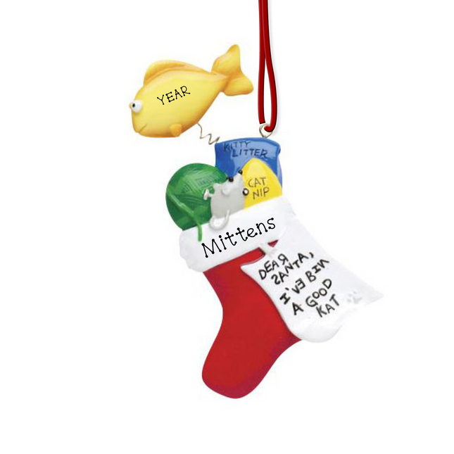 Personalized Cat Christmas stocking ornament with custom cat name and year