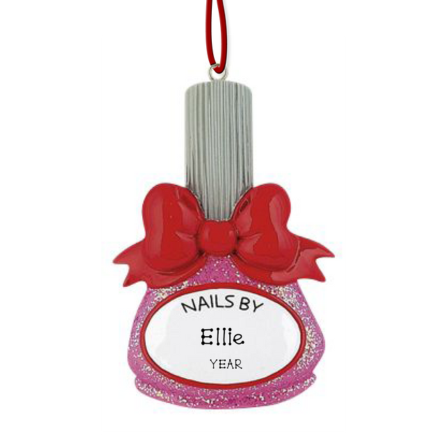 Personalized nail polish bottle Christmas ornament with custom name and year