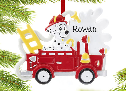 engraved personalized fire truck with dog christmas ornament – Christmas ornament, holiday tree decoration or gift