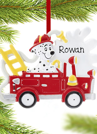 Fire Truck With Dog Ornament  by RUDOLPH AND ME Ornament