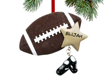 decorative personalized football with star and cleats christmas ornament – Christmas ornament, holiday tree decoration or gif