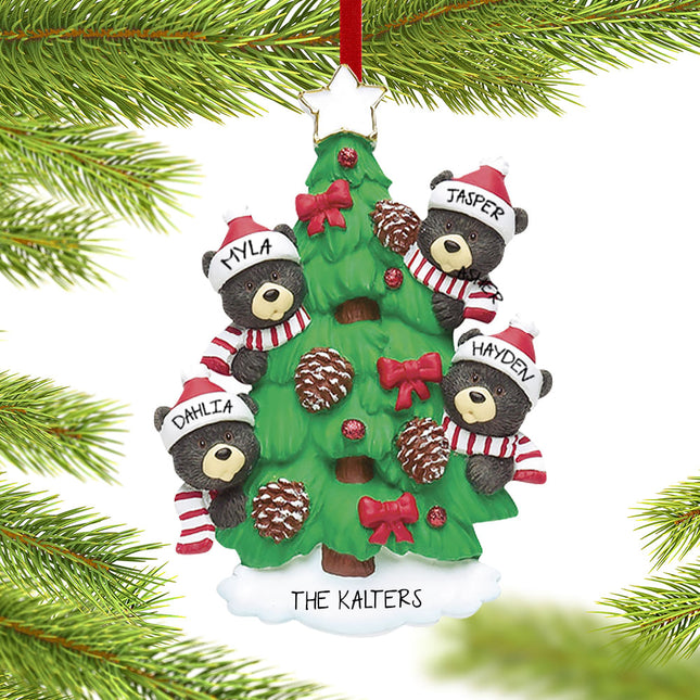 personalized personalized black bear tree family 4 christmas ornament – Christmas ornament, holiday tree decoration or gift