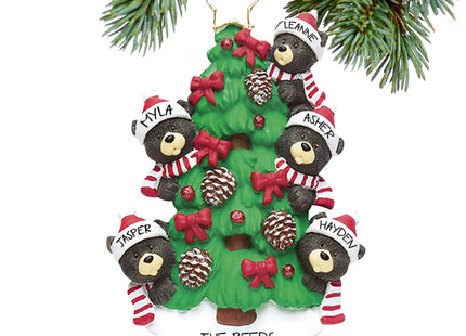 custom personalized black bear tree family 5 christmas ornament – Christmas ornament, holiday tree decoration or gift