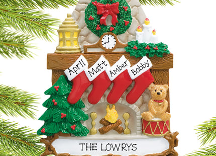 engraved personalized fireplace 4 stockings christmas ornament – Christmas ornament, holiday tree decoration or gift