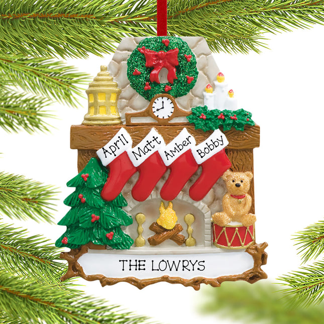 Fireplace Stockings Personalized Ornament - 3, 4, 5, 6 Family Members