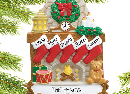 holiday personalized fireplace 5 stockings christmas ornament – Christmas ornament, holiday tree decoration or gift