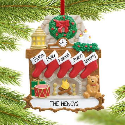 holiday personalized fireplace 5 stockings christmas ornament – Christmas ornament, holiday tree decoration or gift