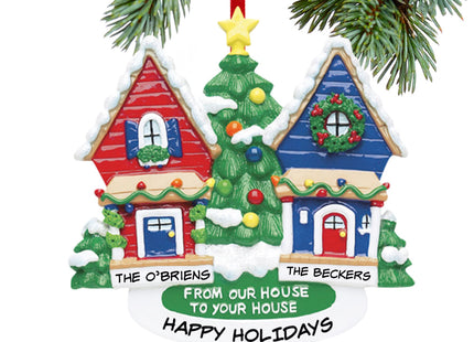 custom personalized from our house to your house red house and blue house christmas ornament – Christmas ornament, holiday tr