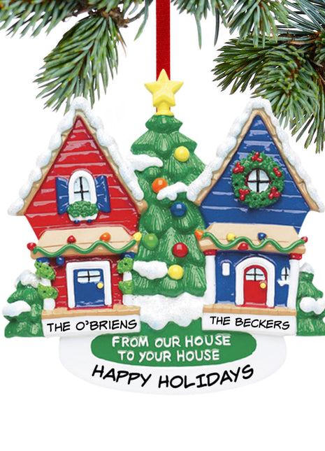 From Our House To Your House Red House and Blue House Ornament  by RUDOLPH AND ME Ornament