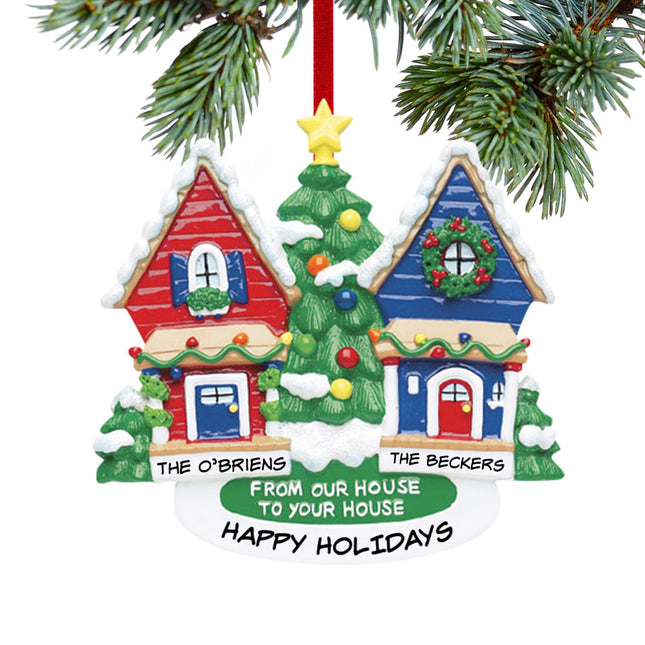 custom personalized from our house to your house red house and blue house christmas ornament – Christmas ornament, holiday tr