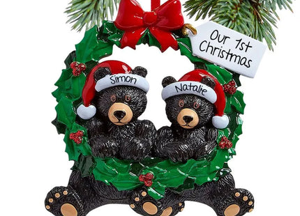 personalized personalized black bear wreath couple christmas ornament – Christmas ornament, holiday tree decoration or gift