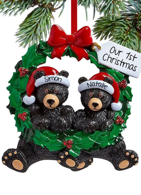 Black Bear Wreath Couple Ornament  by RUDOLPH AND ME Ornament