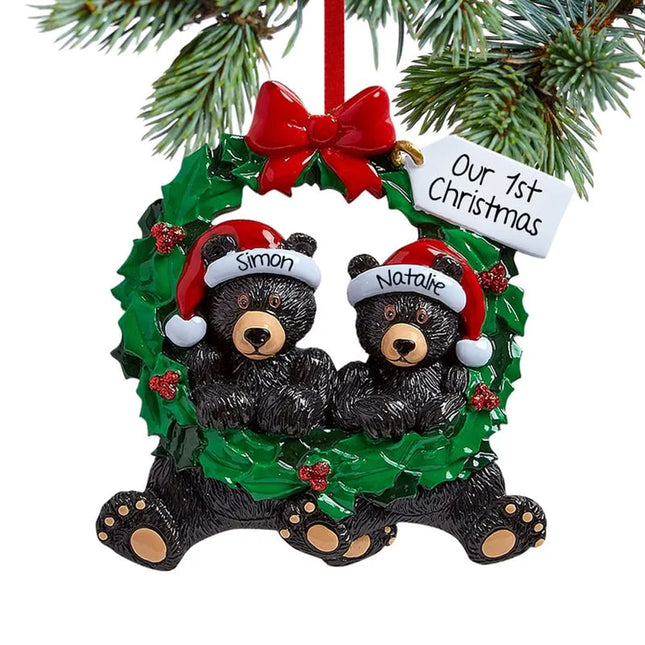 Black Bear Wreath Couple Ornament