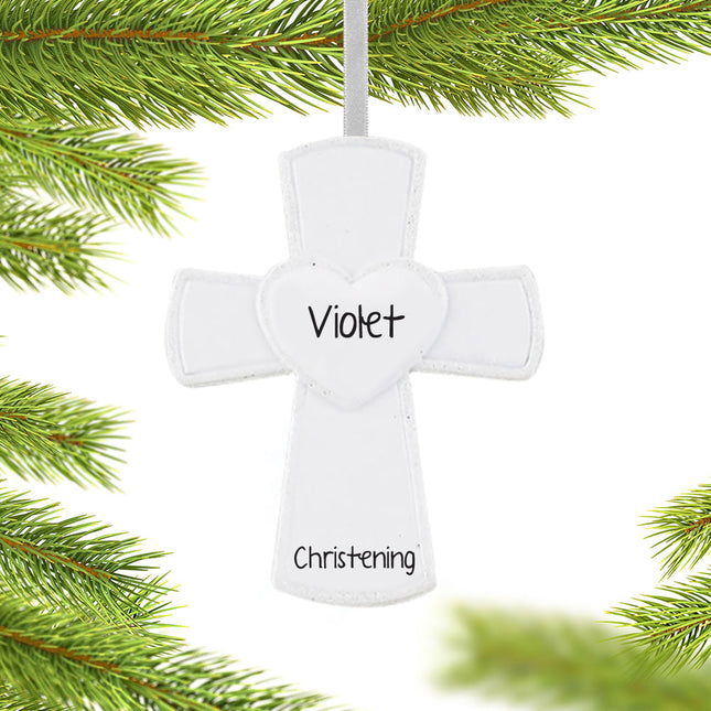 engraved personalized white cross with heart christmas ornament – Christmas ornament, holiday tree decoration or gift