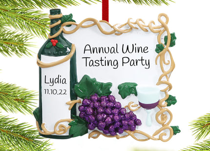engraved personalized vineyard wine bottle with grapes and wine glass christmas ornament – Christmas ornament, holiday tree d