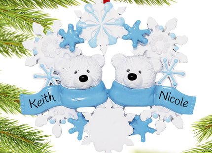 decorative personalized snowflake polar bears 2 christmas ornament – Christmas ornament, holiday tree decoration or gift