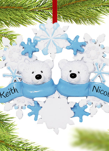 Snowflake Polar Bears 2 Ornament  by RUDOLPH AND ME Ornament
