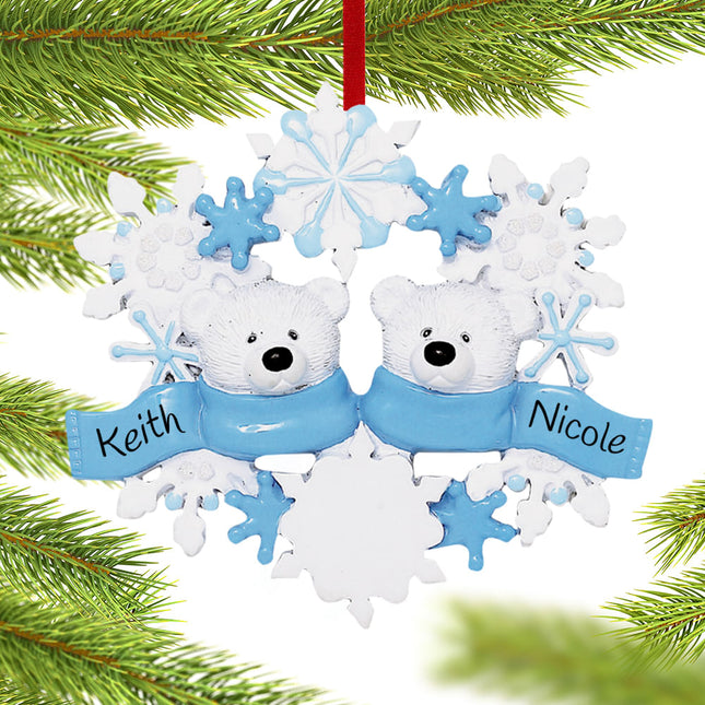 decorative personalized snowflake polar bears 2 christmas ornament – Christmas ornament, holiday tree decoration or gift