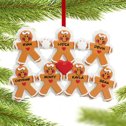 Gingerbread Family Personalized Ornament - 2, 3 or 7 Family Members