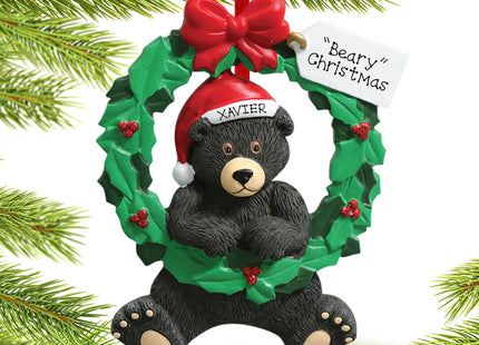 custom personalized wreath bear christmas ornament – Christmas ornament, holiday tree decoration or gift