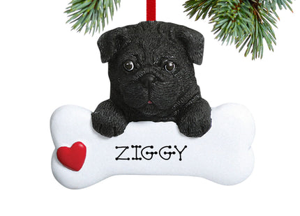 custom personalized black pug dog bone christmas ornament – Christmas ornament, holiday tree decoration or gift