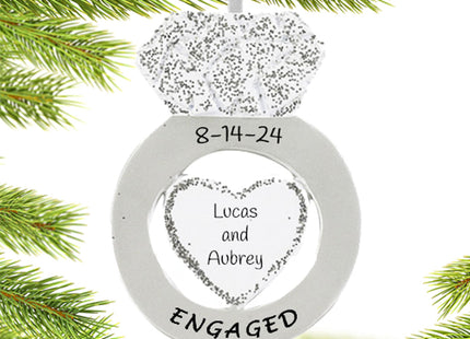 engraved personalized diamond engagement ring christmas ornament – Christmas ornament, holiday tree decoration or gift