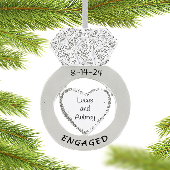 engraved personalized diamond engagement ring christmas ornament – Christmas ornament, holiday tree decoration or gift