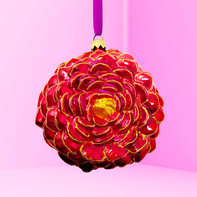 Palazzo Peony Glass Christmas Ornament (Ruby)