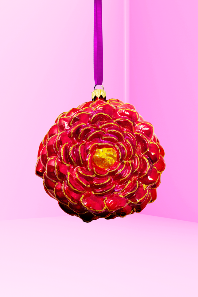 Palazzo Peony Glass Christmas Ornament (Ruby)