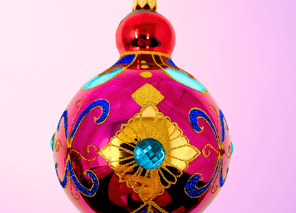 Ruby Sparkling Gem Glass Christmas Bauble