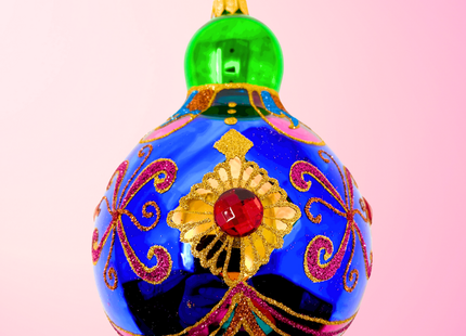 Sapphire Sparkling Gem Glass Christmas Bauble